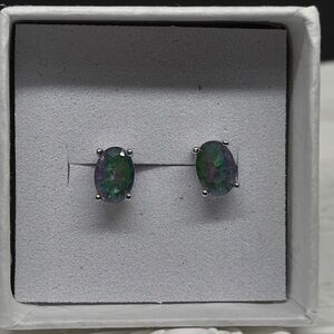 Sterling Silver 1c Oval Cut Created Mystic Topaz Post Earrings